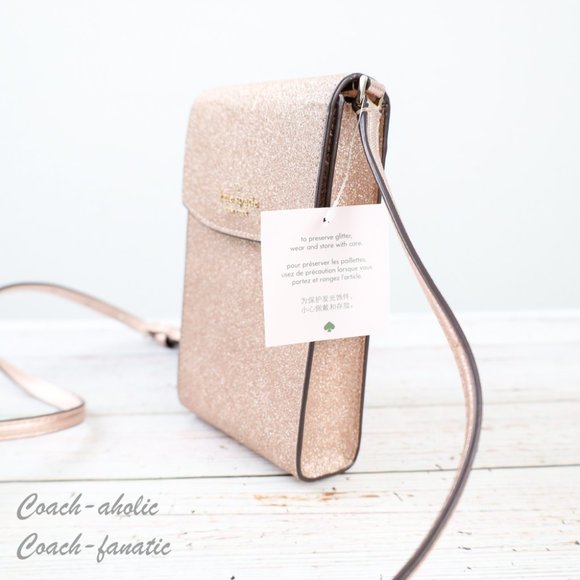 NWT Kate Spade Tinsel North South Glitter Phone Flap Crossbody in Rose Gold - Picture 5 of 13